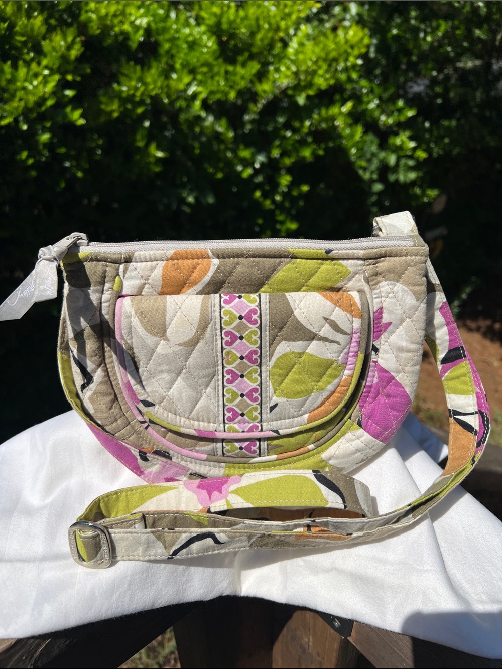 Vera Bradley Quilted Floral Crossbody Bag in Pink, Green, and Tan